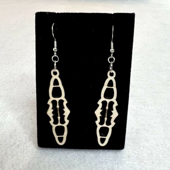 Wooden Geometric Cutout Earrings - Picture 2 of 3
